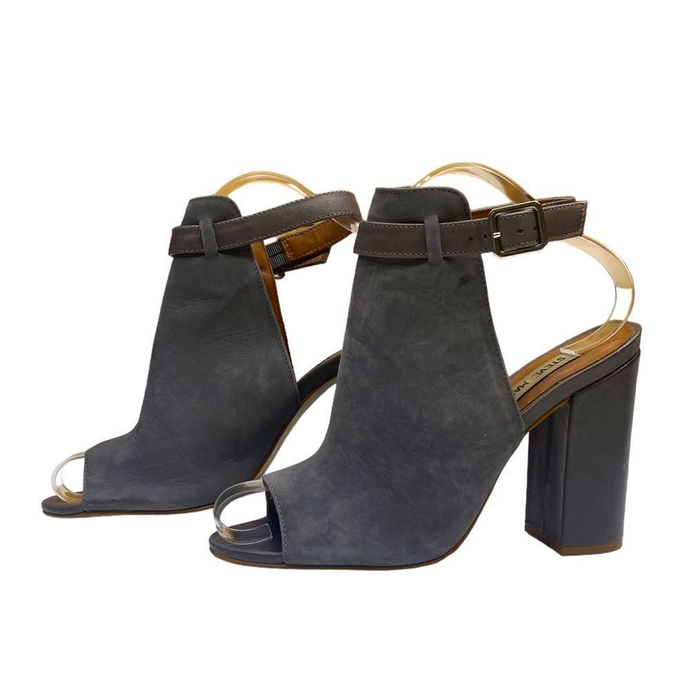 Steve Madden Suede Open Toe Gray Carnabi Leather Bootie Open Heel Size 6.5